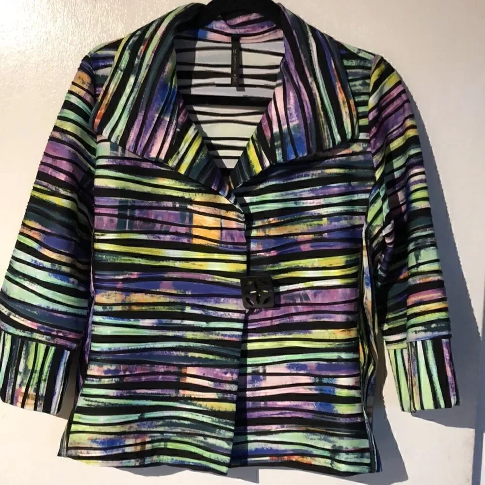 IC by Connie K womens blazer stripe black green pink size M - Picture 2 of 14